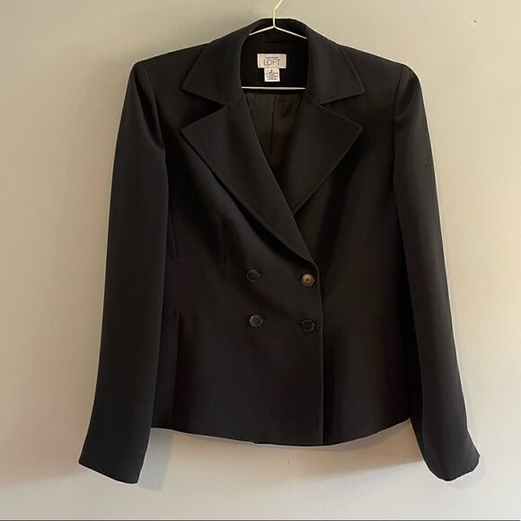 Ann Taylor LOFT Double Breasted Suit Jacket/Blazer || SZ 8 || Black - Picture 7 of 10